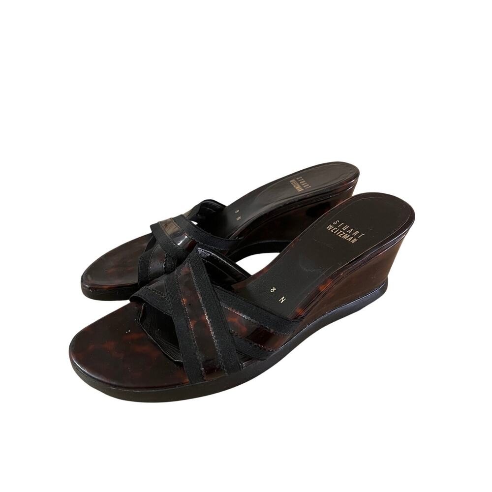 Stuart Weitzman Vinnie Tortoiseshell Wedge Sandals Cross Strap Size 8N Resort